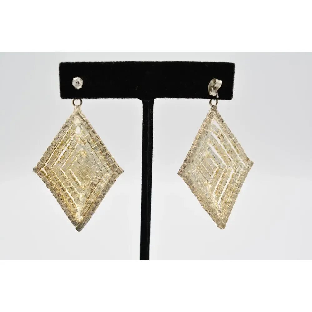 Vintage Crystal Earrings Dangle Prong Rhinestone Silver Sparkling 1990s 9L